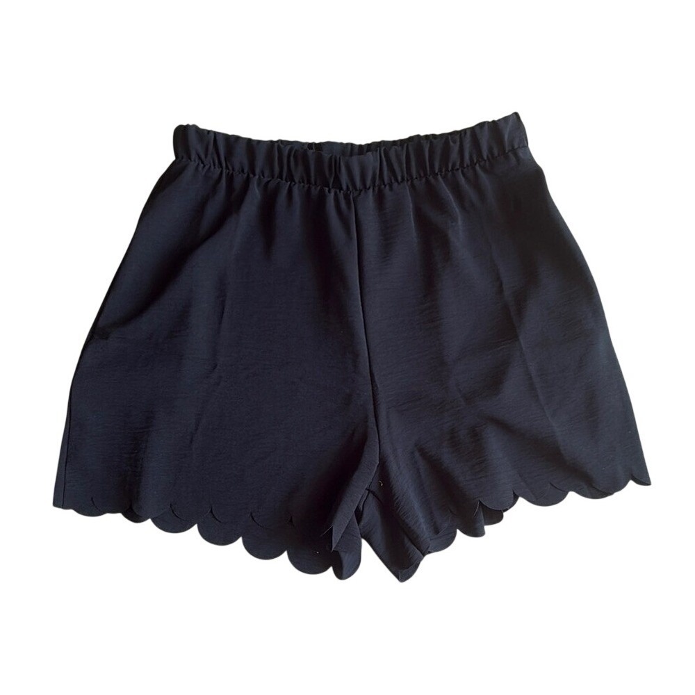 Cotton Bleu Black Scalloped Hem Shorts Size M | Soft Stretchy Waist Cottagecore